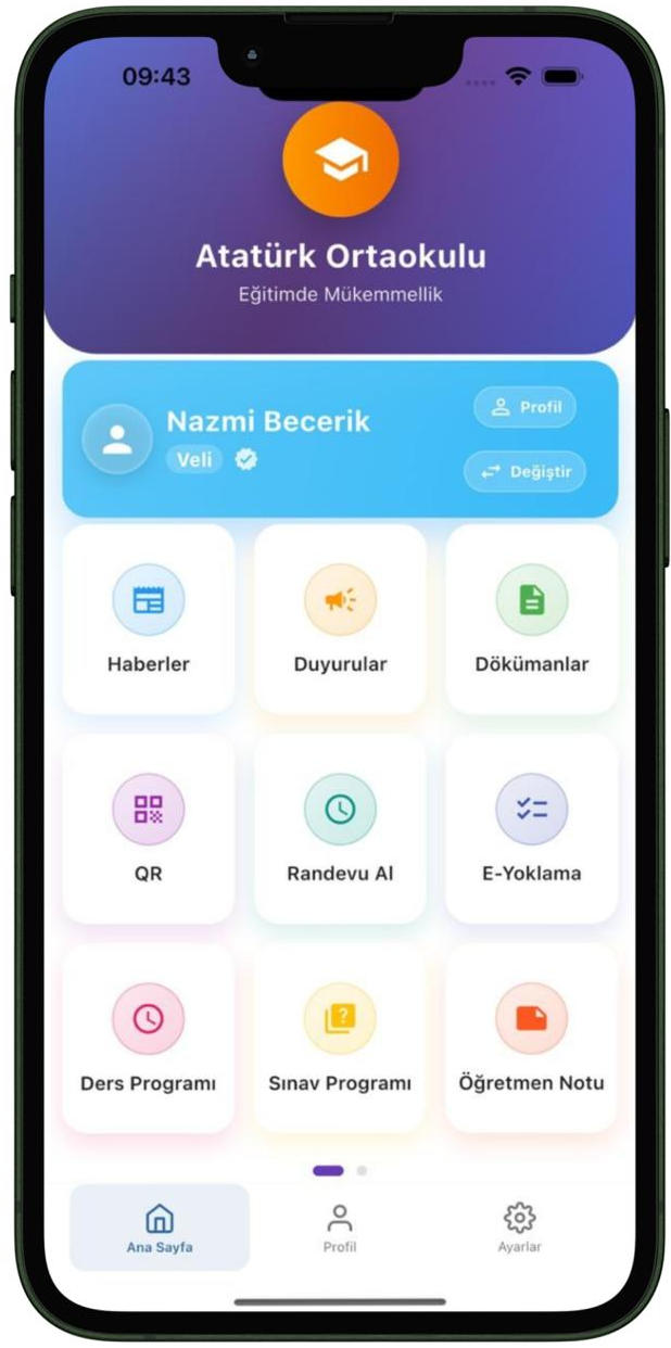 Okulum mobil uygulama ana sayfa